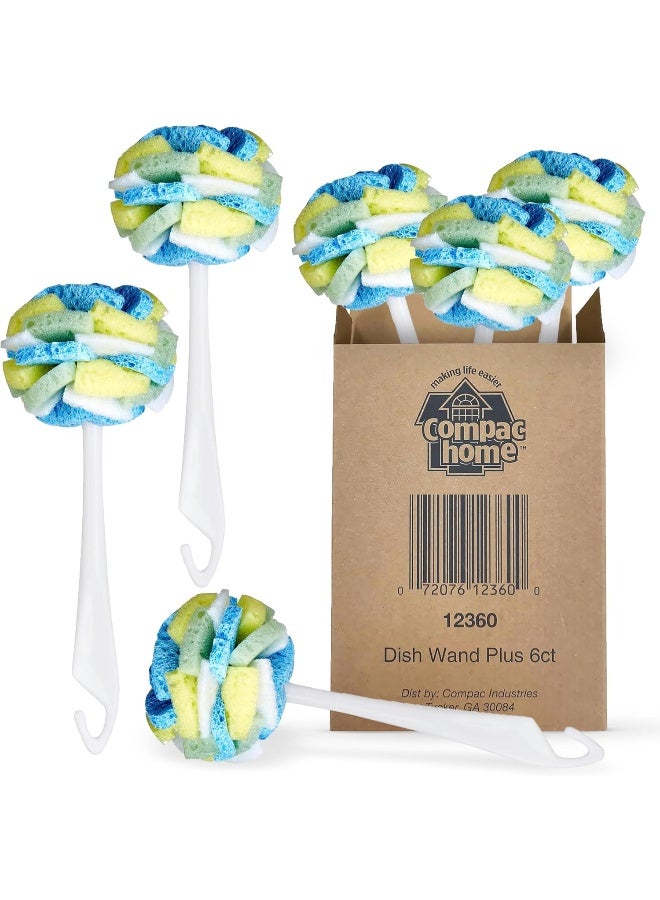 COMPAC HOME Dish Sponge/Wand Plus - Tri Surface Scrubbing Sponge with Cello, Foam & Scour Sponge Petals, Cleans Dishes & Glassware, 360° Scrubber Pads for Tough-to-Clean Pots & Pans - Image 1